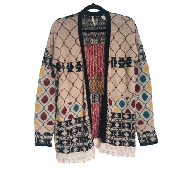gimmicks by BKE Sweaters - BKE wool blend lace trim tribal open cardigan